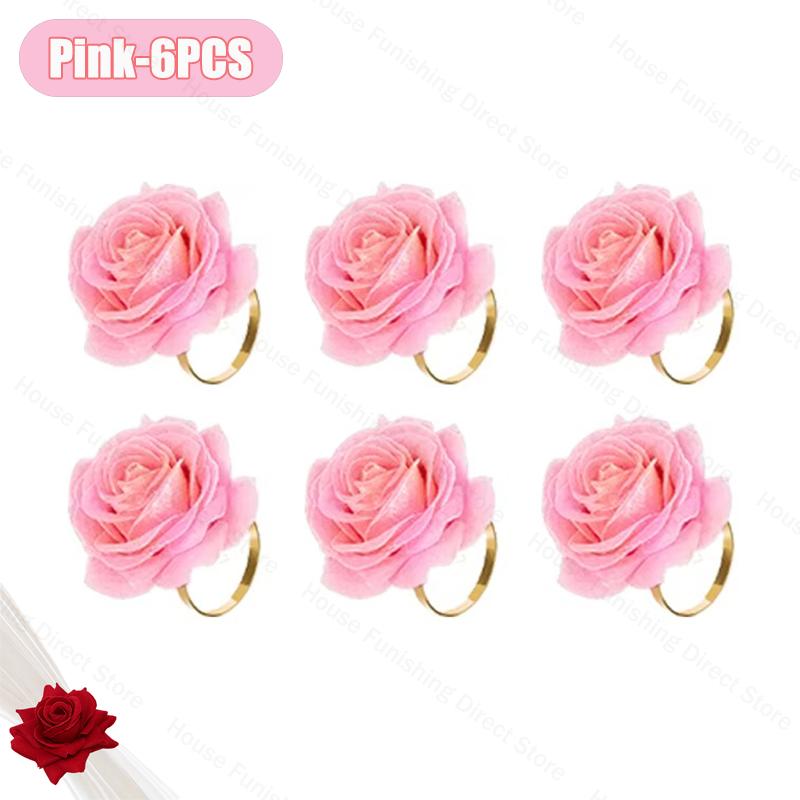 2025 New Valentine's Day Napkin Rings Rose Metal Napkin Rings Faux Flower Napkin Rings Wedding Banquet Birthday Decoration