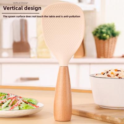 Silicone Rice Spoon, Non-stick To Rice, Can Be Used As a Standing Household Rice spoon.Wooden Handle Rice Spoon and Rice Spatula