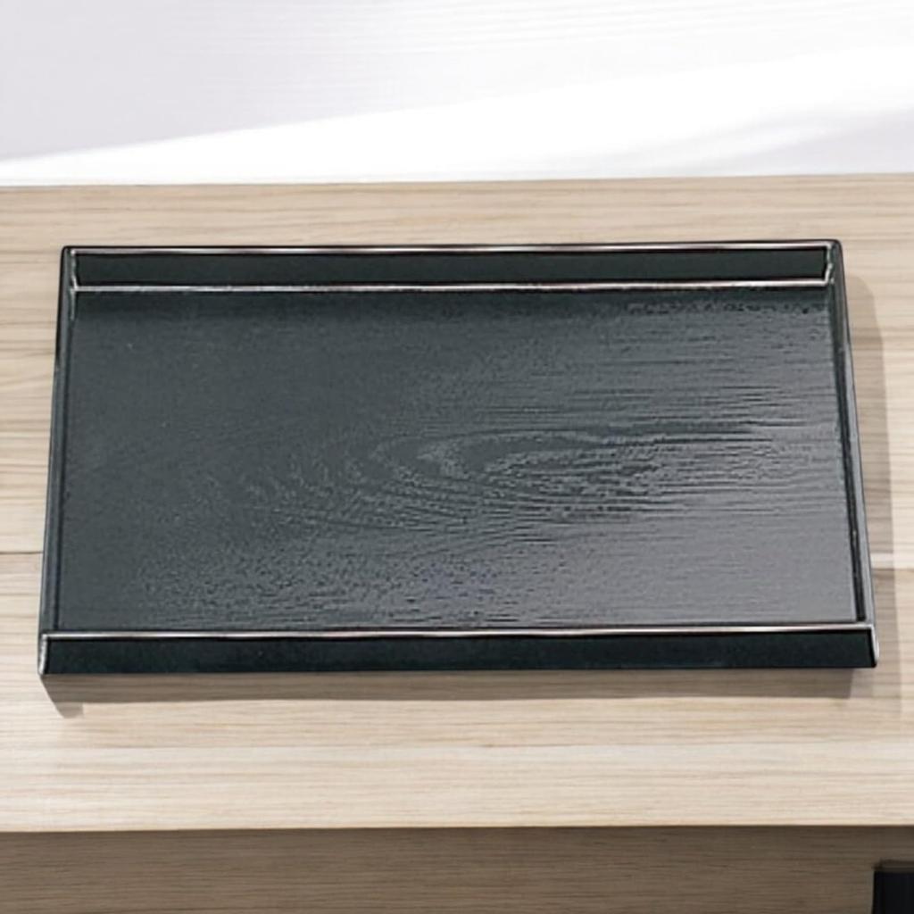 48cm Diamond Wood Grain Tray ABS Made in Japan J-kitchens (Black, Non-Slip, Lacquerware, Resin)