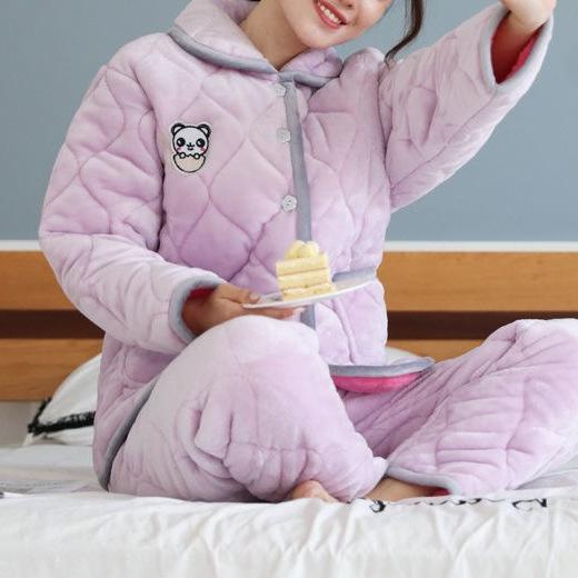 Süße warme wattierte Baumwolle kann draußen getragen werden dreilagiger Pyjama Damen Winter Loungewear verdickt saisonal große Größe
