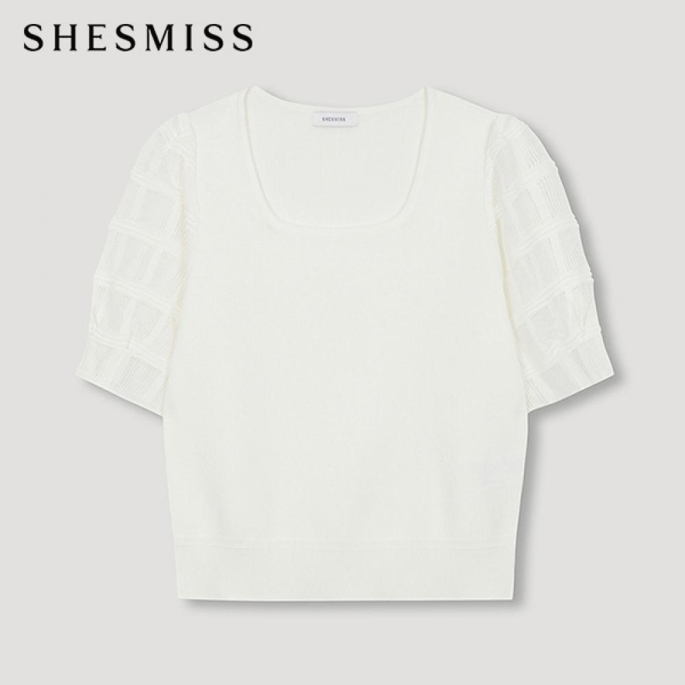 

She S miSS Crochet Sleeve Square Neck Knit SSkpon22040 Iv Ivory/55