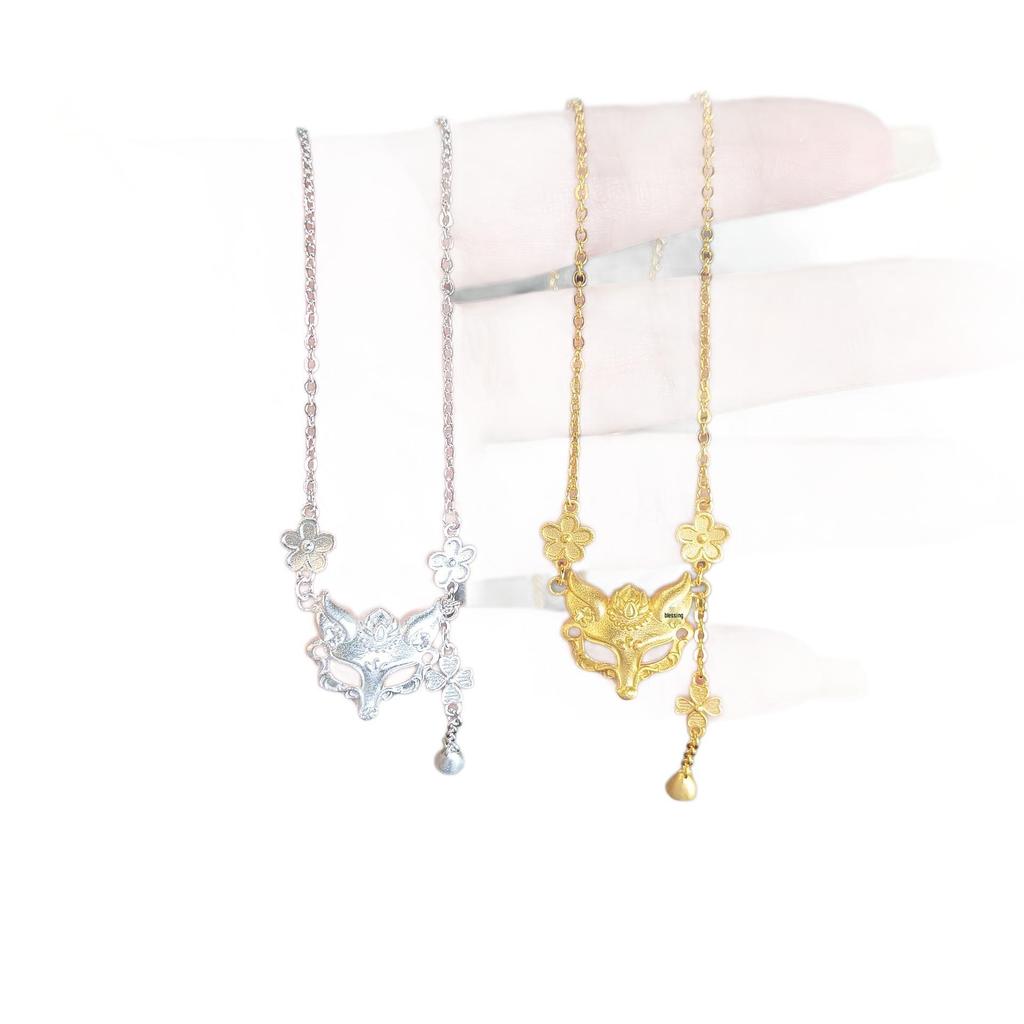 Sterling Silver Fox Mask Necklace with Gilded Flower Tassel - Chinese Style Jewelry, Perfect Birthday Gift for Women