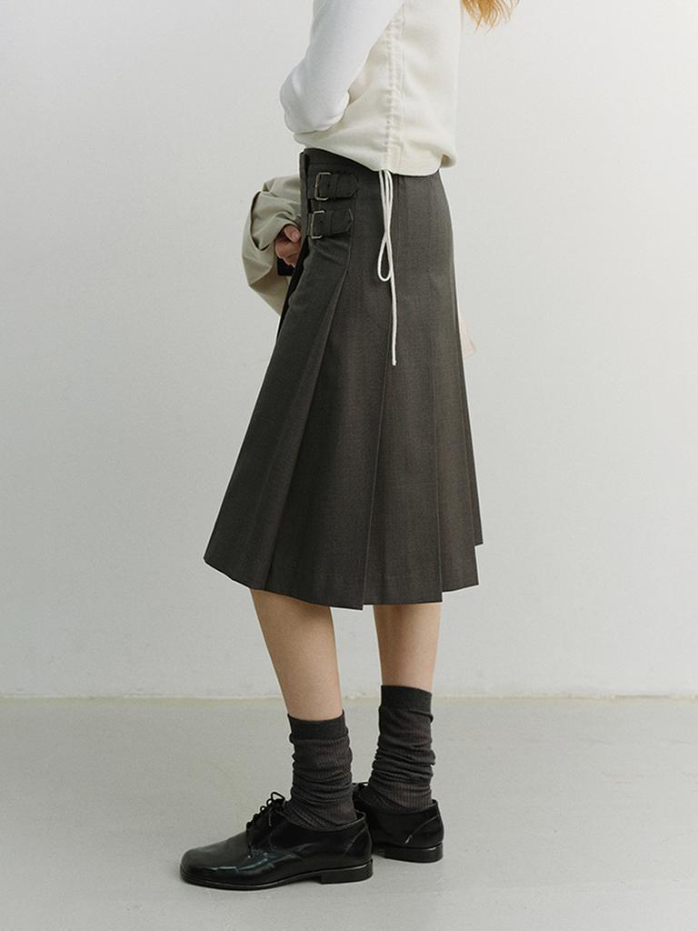 Deonseuteu Pleats Midi Skirt_Udsk6A203_Grey