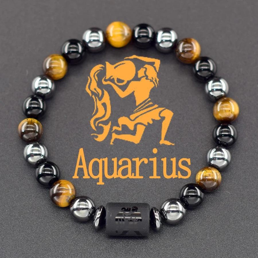 12 Zodiac Signs Natural Stone Bracelets Leo Capricorn Taurus Cancer Bracelets Girl Men Couple Friendship Jewelry Gift Bracelets FashionColor