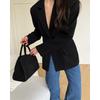 Vintage Black Narrow Cut Waist Fitted Blazer For Women Commute Office Outerwear