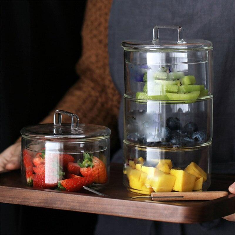 Nordic Style Transparent Glass Storage Bowl for Candy Biscuits Food Organizer Household Salad Dried Fruit Bowl Kitchen Tableware