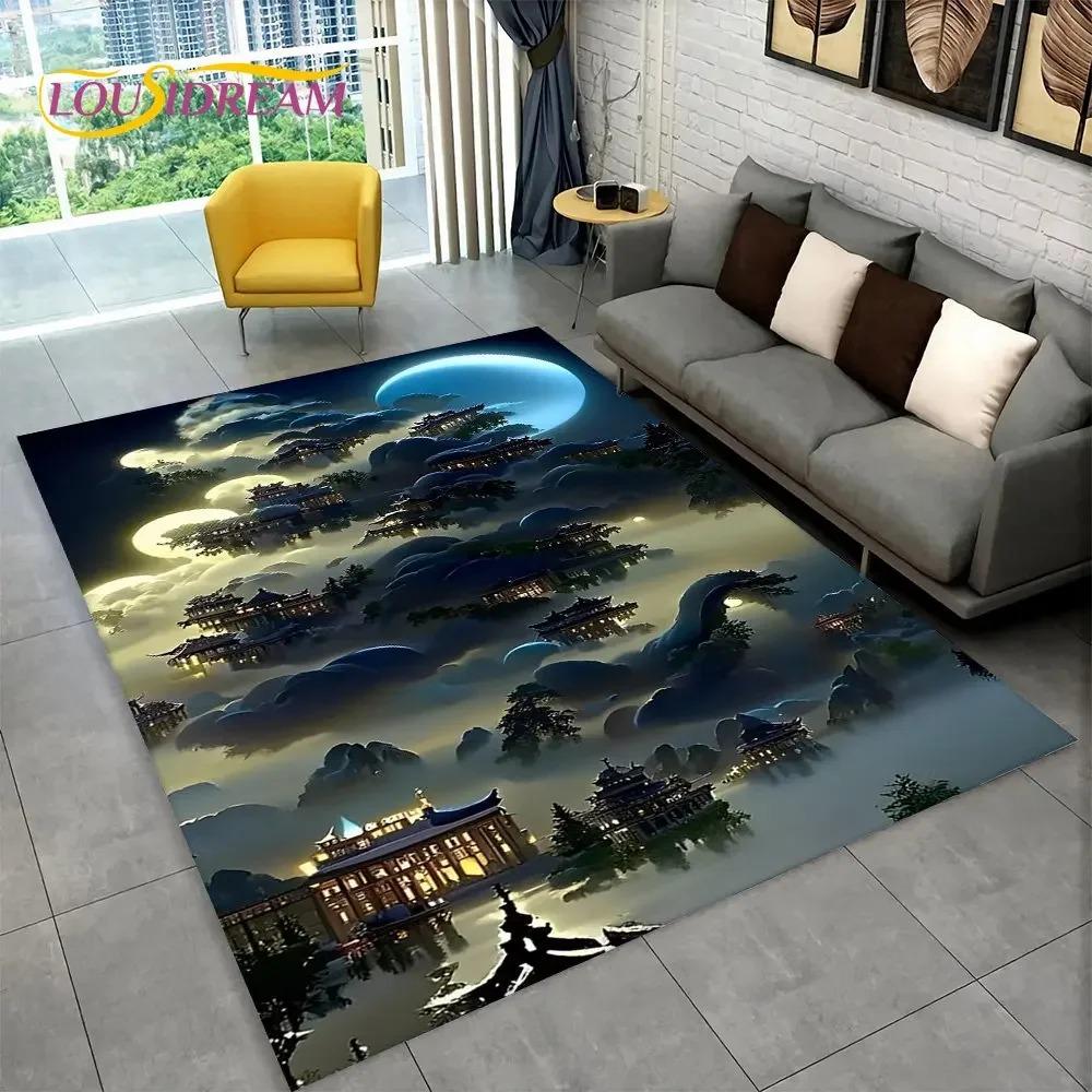 Exquisite Crystal Velvet Carpet 3D Magic Castle Scenic Area Rug Non-Slip Floor Mat for Living Room Bedroom Kitchen Decor