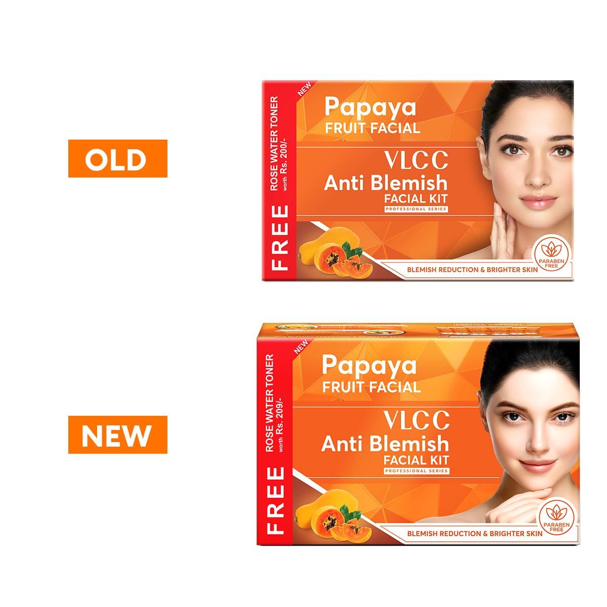 VLCC Papaya Fruit Facial Kit with FREE Rose Water Toner - 300g + 100ml | Glowing, Blemish Free Skin | With Papaya, Cucumber, Peach & Orange Peel Ext