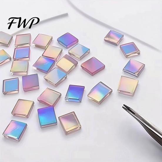 High Transparency Acrylic Squares Mini Iridescent Squares, Translucent Rainbow Pieces, 2cm 3cm Holographic Transparent Craft Tiles for DIY Crafts,