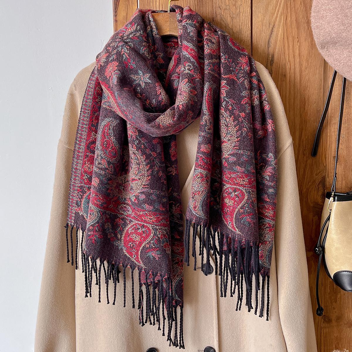

Women S Winter Paisley Print Thick Pashmina Shawl Warm Long Tassel Scarf Poncho Stoles Cold-Proof National Style