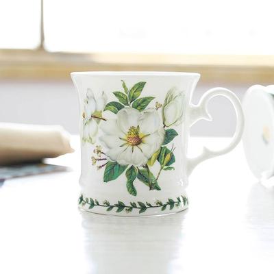 Cană albă Camellia, ceașcă de ceai vintage din porțelan fin pentru apă și lapte, cană de cafea din ceramică pentru decor de masă