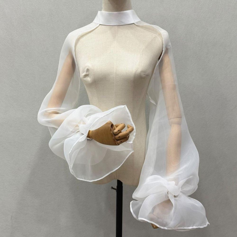 Elegant Puffy Bridal Sleeves Long Sleeve Transparent Evening Prom Cape Lantern Sleeve Ruffles Arm Covers Party Accessories