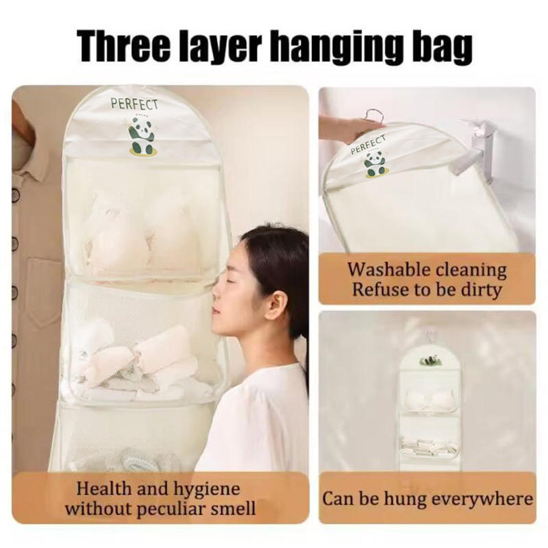 Double Layer Storage Hanging Bag Sock Storage Hanging Bag Wardrobe Dormitory Mesh Bag Underwear Wall Hanging Sorting Storage Bag