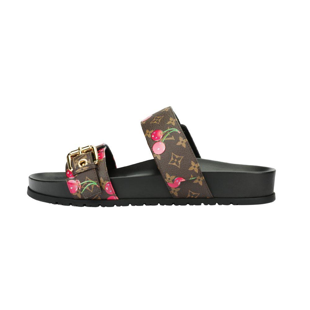 Louis Vuitton Cherry Bom Dia Flat Comfort Mule X Takashi Murakami Brown Monogram Cherry Women's 1AHM03