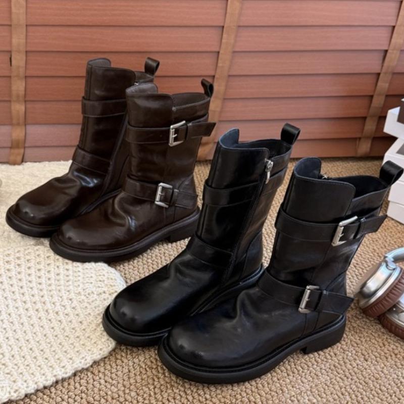 Autumn Winter Vintage Belt Buckle Women Ankle Boots Fashion Slip On Shoes Concise Low Heel Short Booties Shoes  Mujer