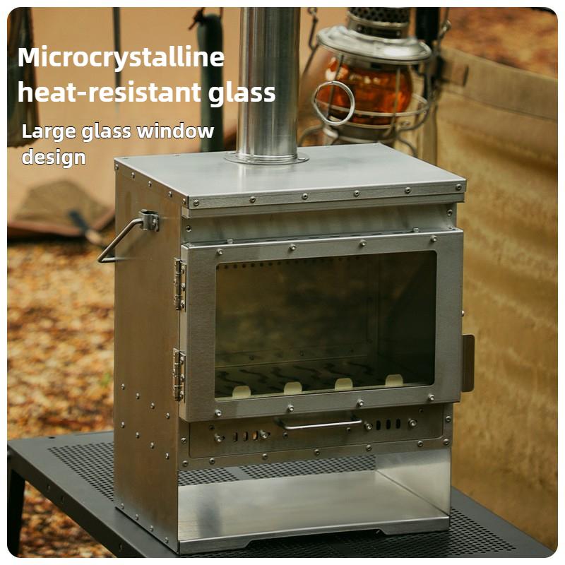 Kominek Bezdymny ze Stali Nierdzewnej Spalanie Wtórne Piec na Drewno Duże Szklane Okno Piec Kempingowy do Namiotu Ogrzewacz na Drewno Opałowe Palenisko