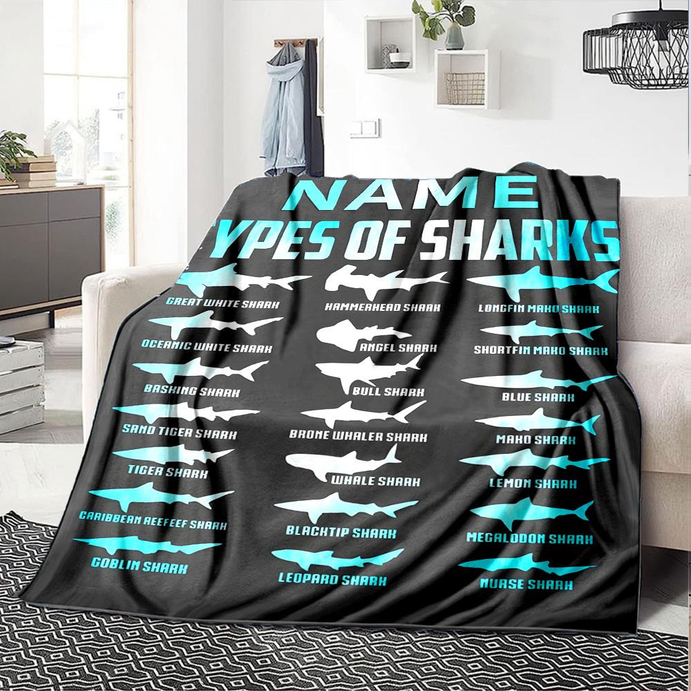 Shark Species Showcase Cozy Customizable Blanket Personalized Name Ultrasoft Perfect For Sofa Couch Office Bed Picnics Four Seasons Universal Playful
