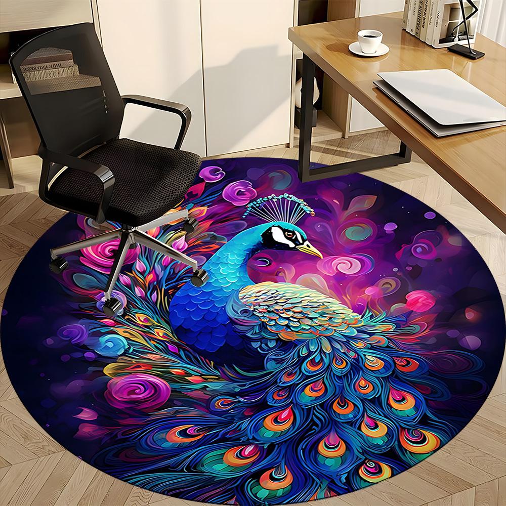 1pc Peacock Flowers Office Round Area Rug, Indoor Mat Suitable ForOffice, Under Office Chairs Bedroom Living Room Home Decor, Room Deco, D066