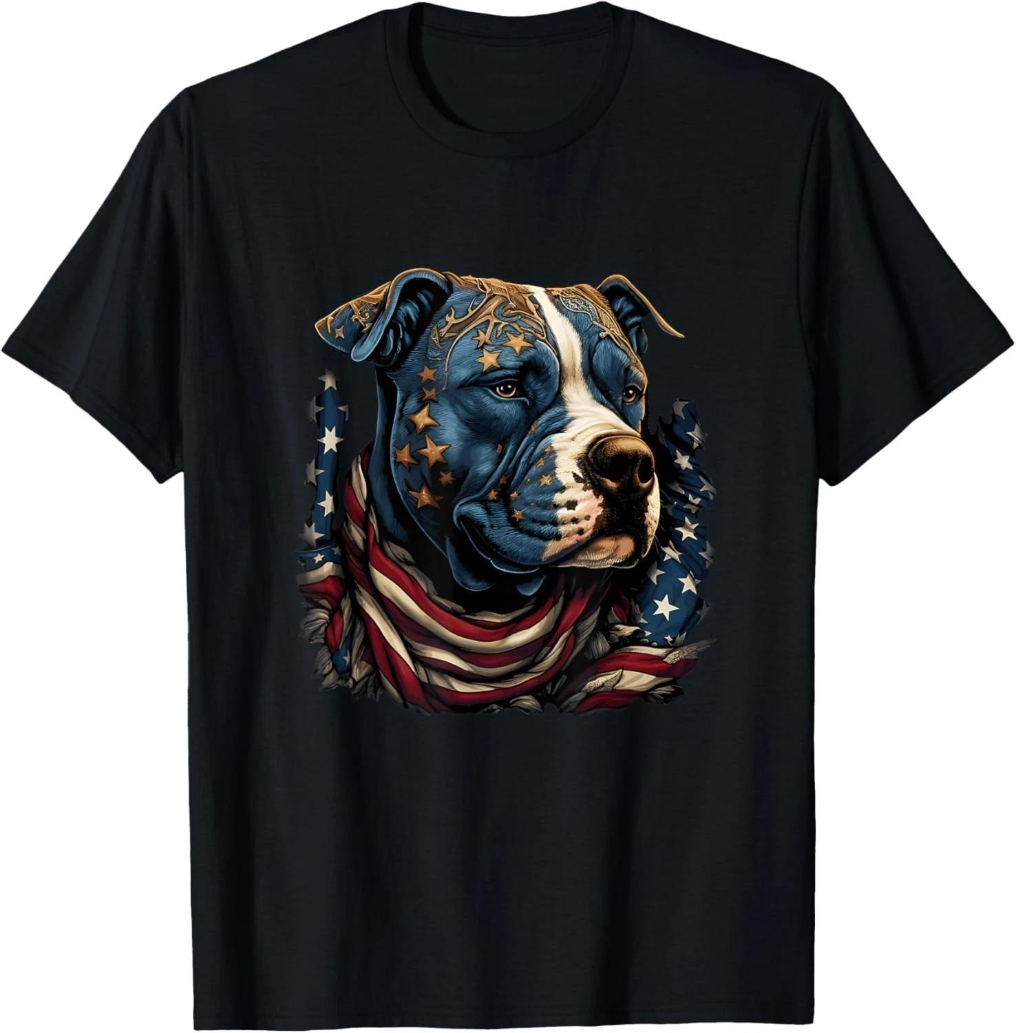 American Flag Patriotic Pitbull Dog T-Shirt Gift Unisex T-Shirt 2XL