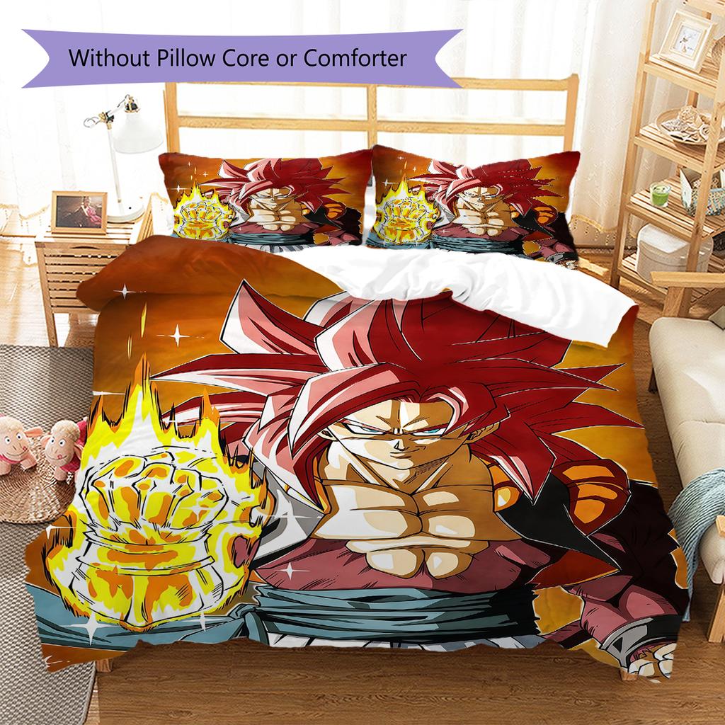 Son Goku Pattern Bedding,Quilt Set Quilt Cover Pillowcase Home Birthday Gift (1 * Duvet Cover + 2 * Pillowcase, Without Core)