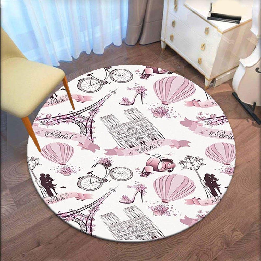 Parisian Charm: Hot Air Balloons, Eiffel Tower & Fashionable BicyclesRound Non-Slip chair mat chair carpet for office Rugs for Office Decor Gift For V
