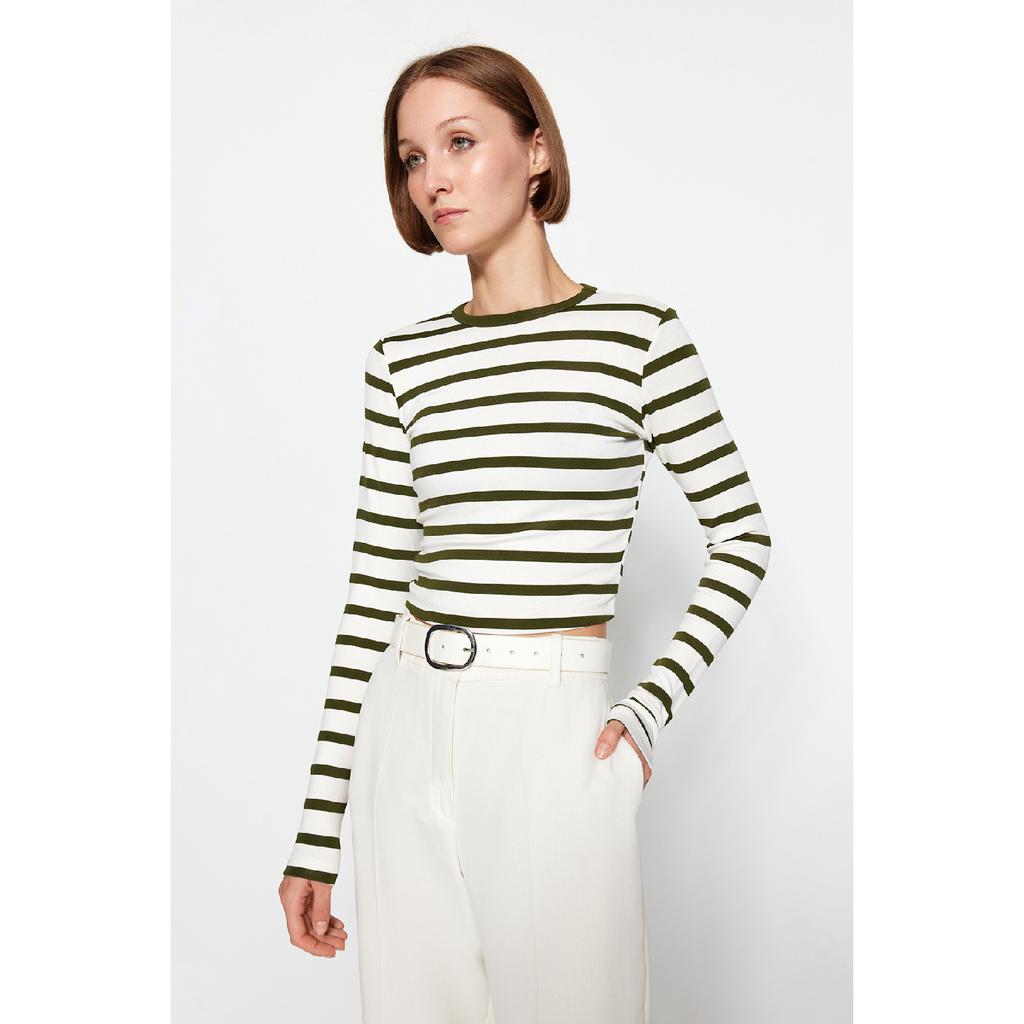 Bluză tricotată elastică cu dungi negre din țesătură moale din viscoză Twoaw24bz00048