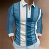 Trendy Long Sleeve Striped Polo Shirt, Half-Zip Casual Top for Men