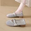 Fashion Women Mary Jane Shoes 2025 Summer Mesh Breathable Comfortable Casual Shoes Hollow Out French Dress Pearl Fashion Women's Shoes