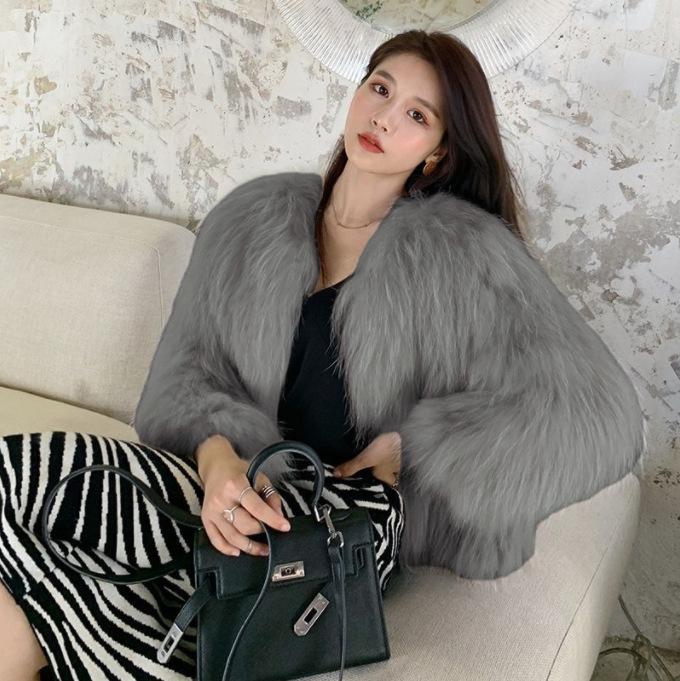 Imitation Waschbärhaar gewebte Imitationspelzjacke Damen kurz 2024 neuer Imitationsfuchspelzmantel junge Mode