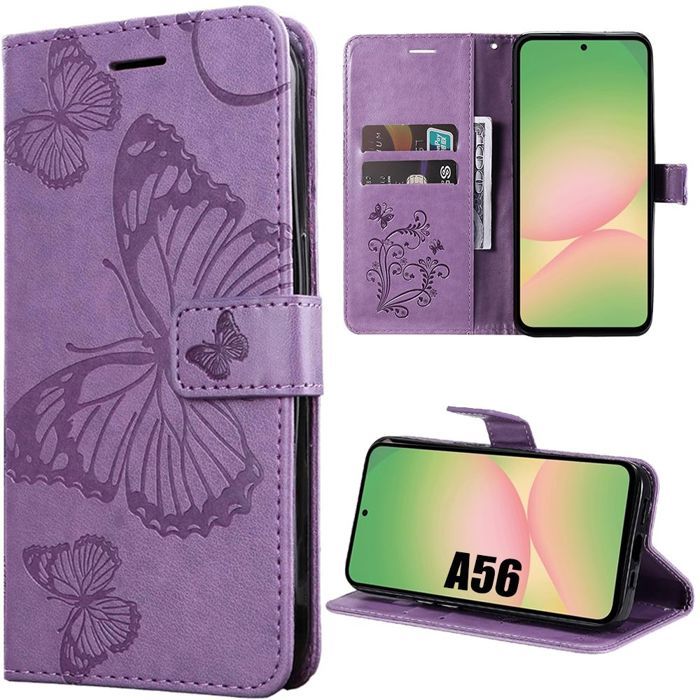 Coque de protection - BOOLING - Samsung Galaxy A56 5G - Antichoc - Cuir Synthétique - Motif Papillon