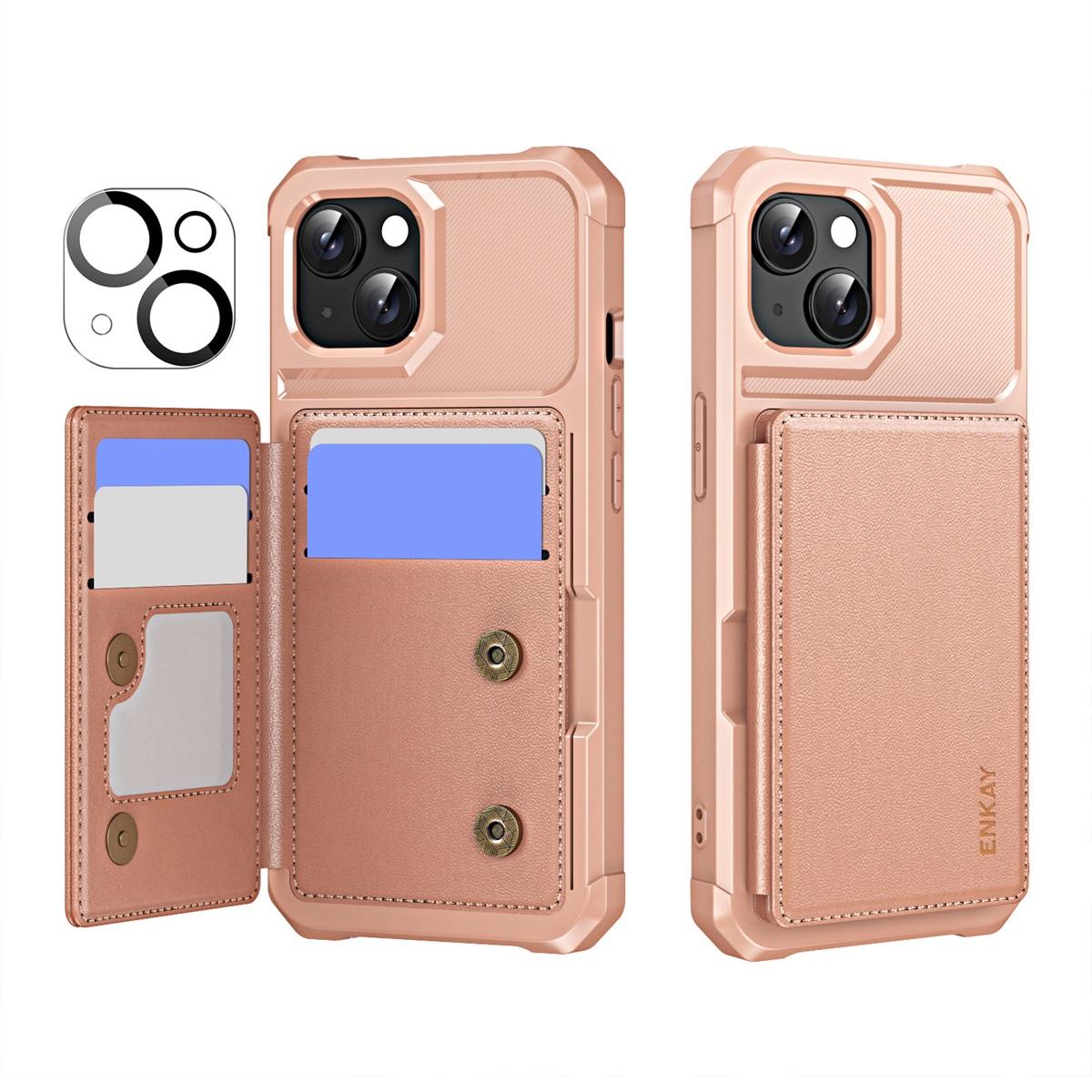 

For iPhone 14 Plus ENKAY Hat-Prince Wallet Card Slot Kickstand PU Leather +TPU Back Phone Cover with Camera Lens Film B