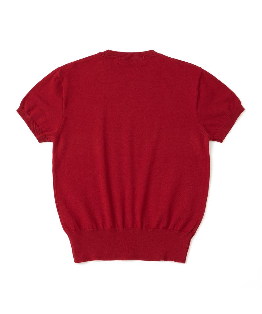 KNITTED (W) Basic Essential Washable Round Short Sleeve Knit Red