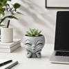 Desktop Plant Pot Funny Alien Face Planter, 3D Printed Novelty Pot, Cute Gray Cactus Head Planter for Succulents Cacti Home Table Shelf Decoration