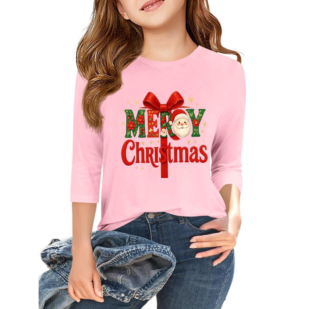 Children's 3/4 Sleeve Independence Day Printed Round Neck Casual T-shirt