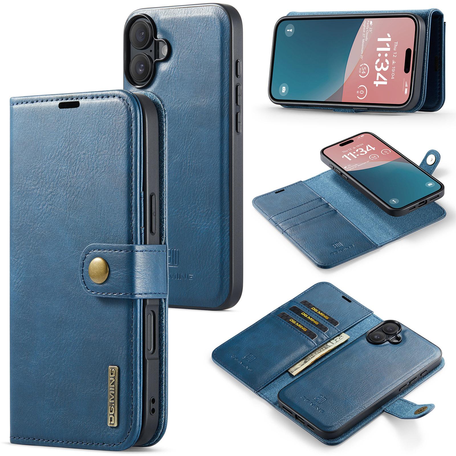 

DG.MING for iPhone 16 Plus Case Detachable Split Leather Phone Cover Blue