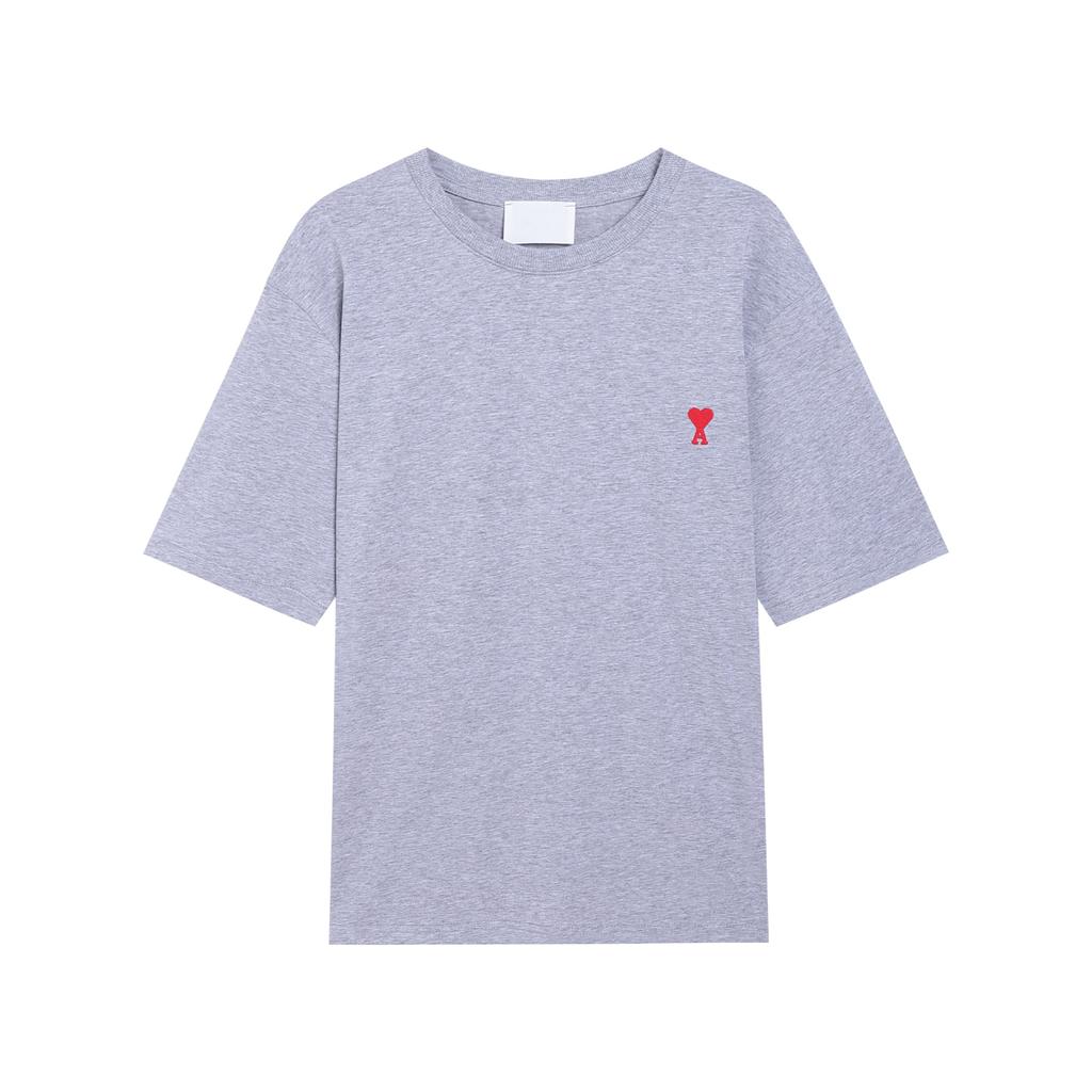 Atmungsaktives Baumwoll-Basic-T-Shirt für Frühling und Sommer für Herren und Damen, mit roter Herzstickerei