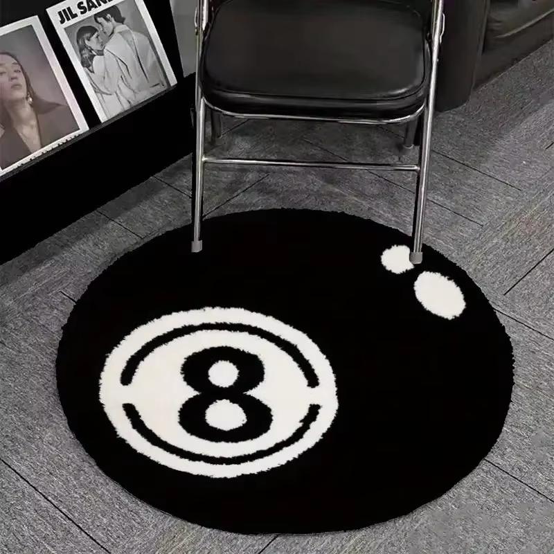 VIKAMABlack 8-Ball Velvet Living Room Rug, Soft and Comfortable, Suitable for Bedroom Bedside, Balcony, and Window Seat Cushions