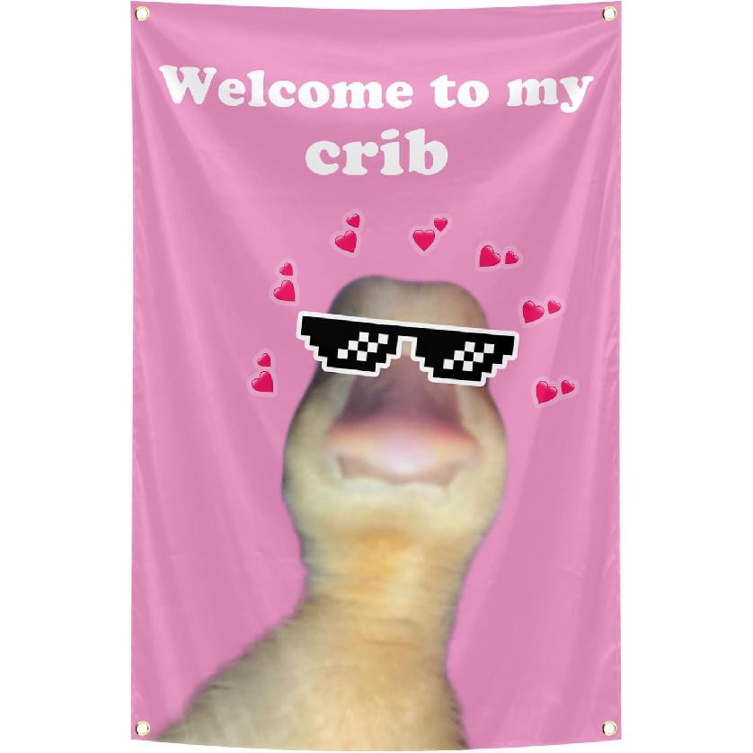 Welcome To My Crib Flag 2x3 Feet Tapestry With 4 Brass Grommets. Funny Flag for Teen Girls Room Indoor Outdoor Bedroom and College Dorm Wall Decor
