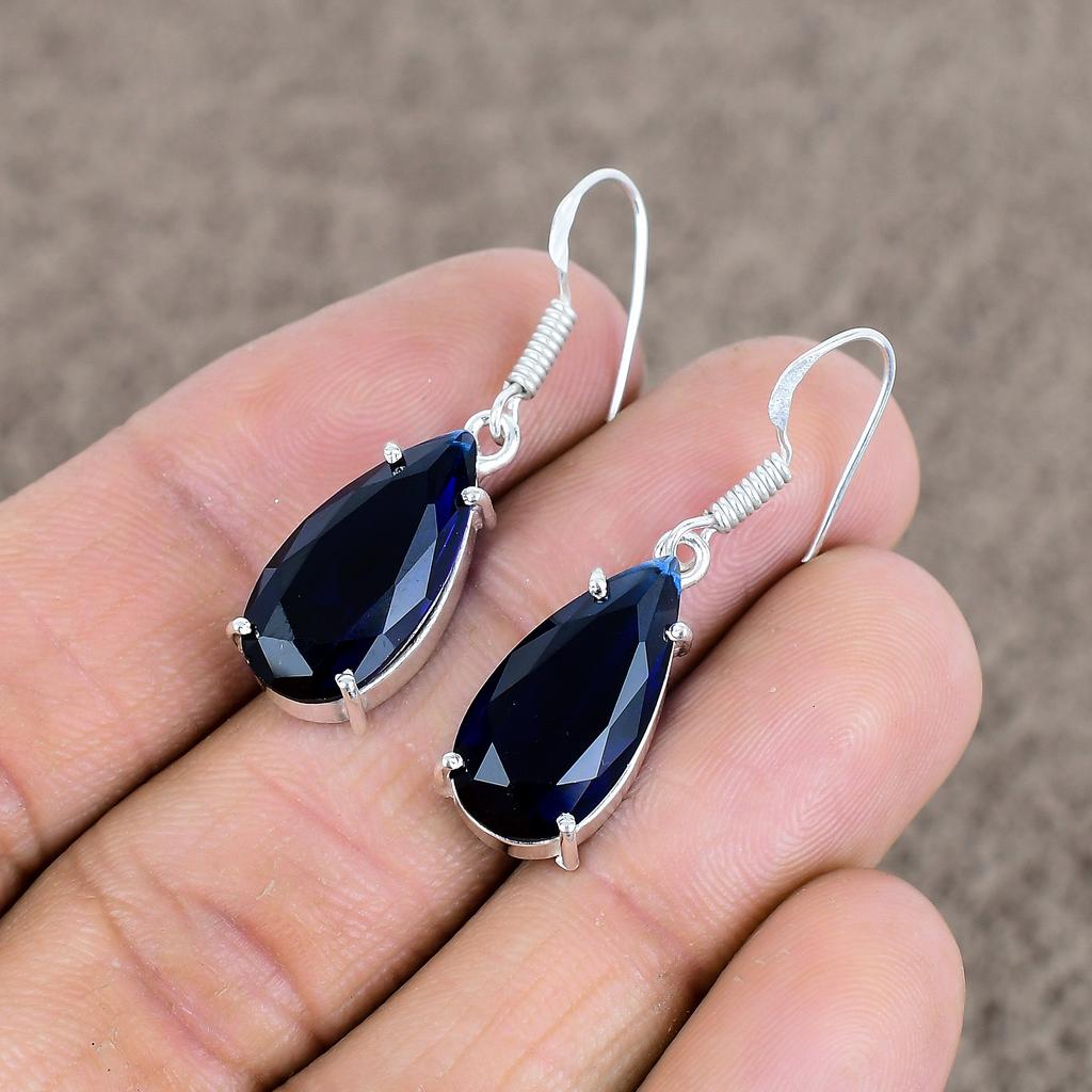 Blue Topaz Gemstone Handmade 925Sterling Silver Jewelry Earring 1.50" KKG-121