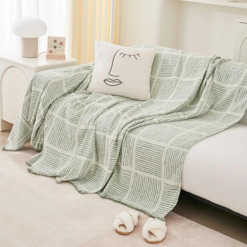 INS Sofa Cover Chenille Striped One-piece Type Sofa Blanket Modern Living Room Decoration Towel Universal Sofa Cover 1/2/3/4Seat