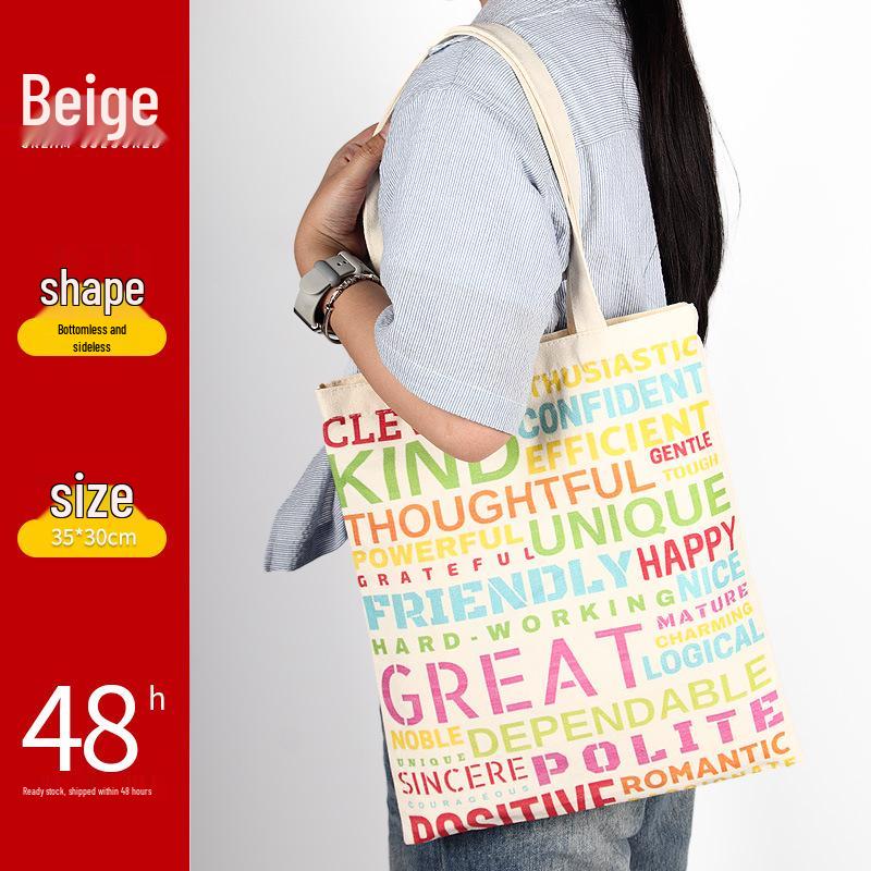Black Canvas Tote Bag with Logo Print - Eco-friendly for Students