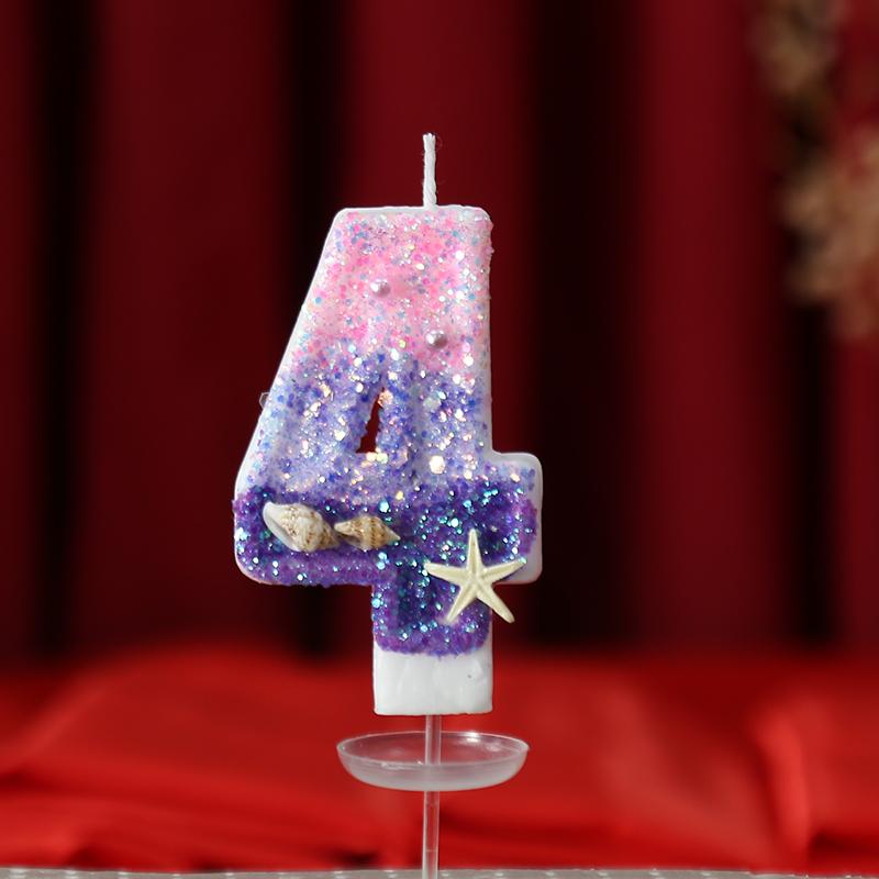 Svíčka růžová fialová narozeninové svíčky kreativní narozeninová svíčka dekorace na dort topper oceán hvězdice babyshow třpytivá ozdoba