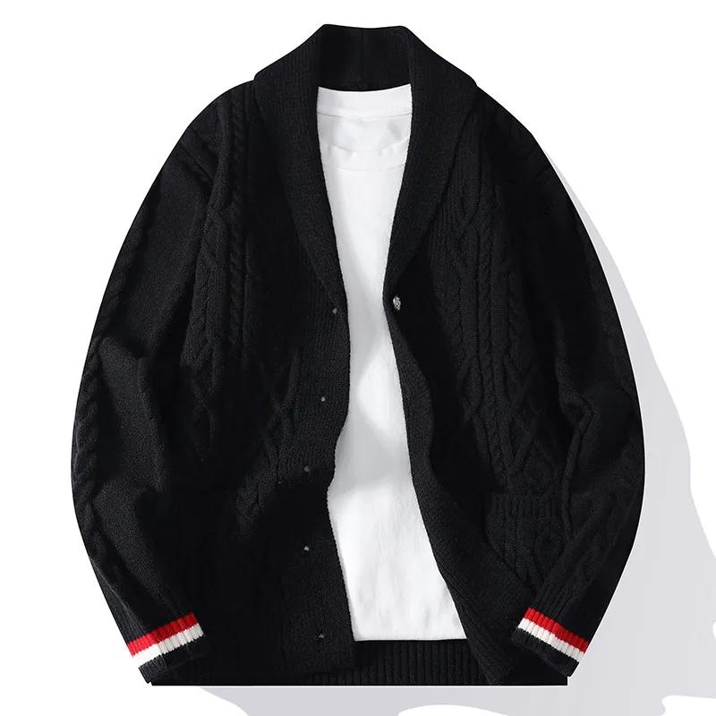 Autumn Winter Casual Sweaters Men Solid Color Knitted Cardigan Male Looose Turn Down Collar Sweatercoats Man