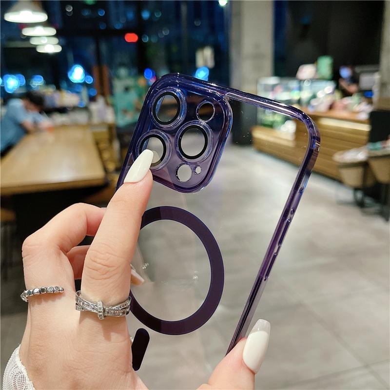 Luksusowy Kolorowy Bumper Przezroczyste Magnetyczne Etui Magsafe na Telefon Dla iPhone 11 12 13 14 15 Pro Max Osłona Ochronna Obiektywu na 14 Plus