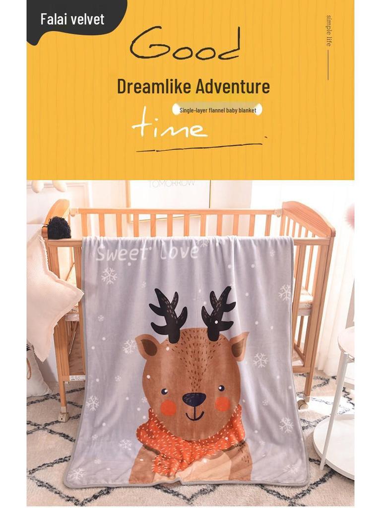 Cartoon Style Flannel Fleece Children's Blanket - Single Layer, All-Season, Small Nap Blanket with Edging