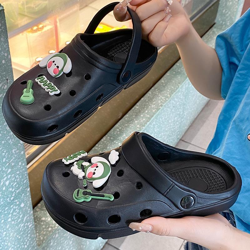 Hole shoes women's summer wear cute fashion girl heart bag head flat bottom sandals women's non-slip cool slippers