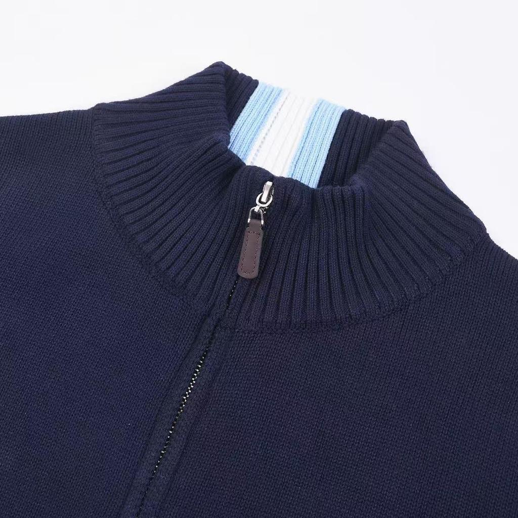 Men's Slim Fit Stand Collar Cardigan Sweater with Small Horse Logo - Spring & Autumn Long Sleeve Knitwear