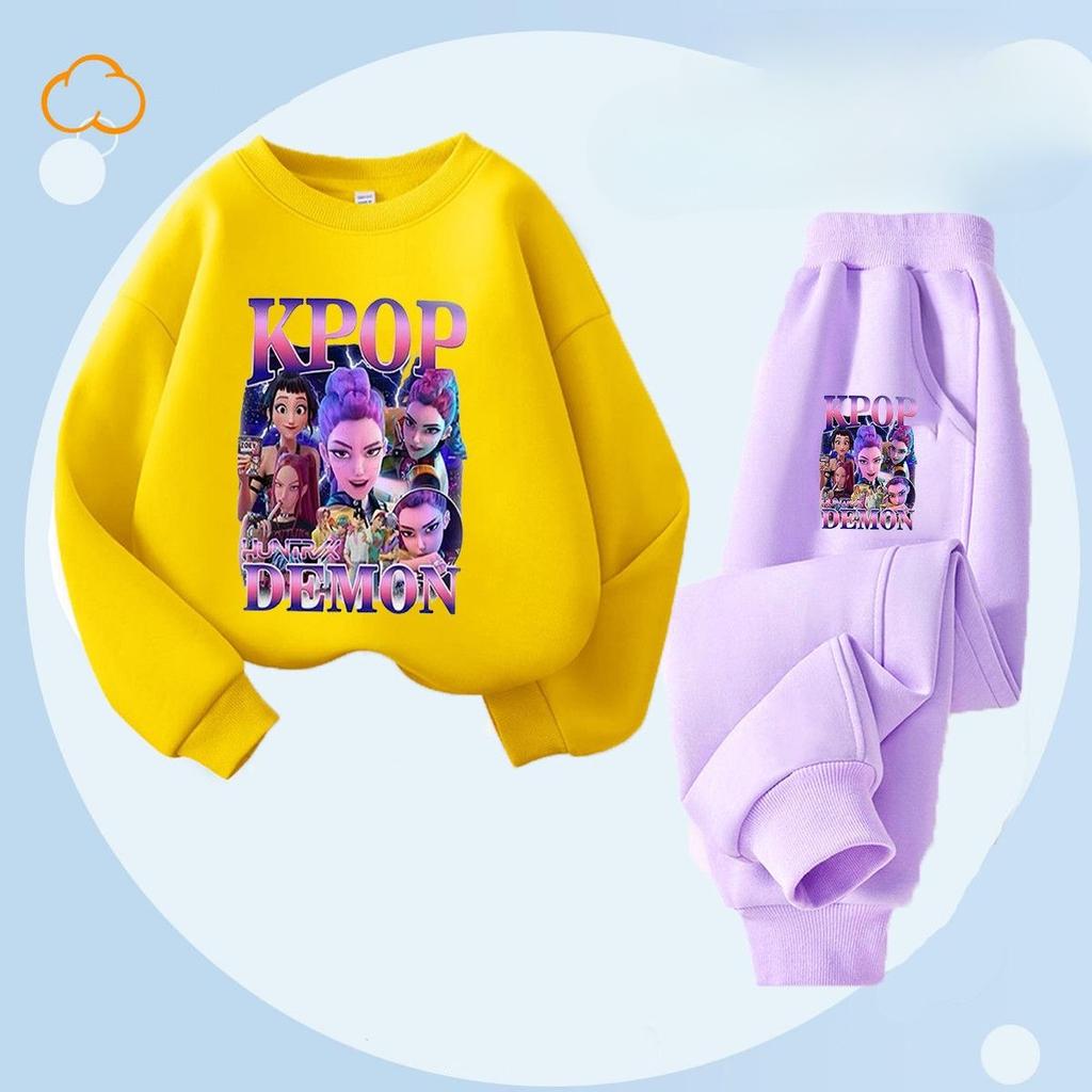Caza de Brujas Moda Infantil Sudadera con Capucha K-POP para Primavera y Otoño Niños y Niñas Holgado Conjunto de 2 Piezas