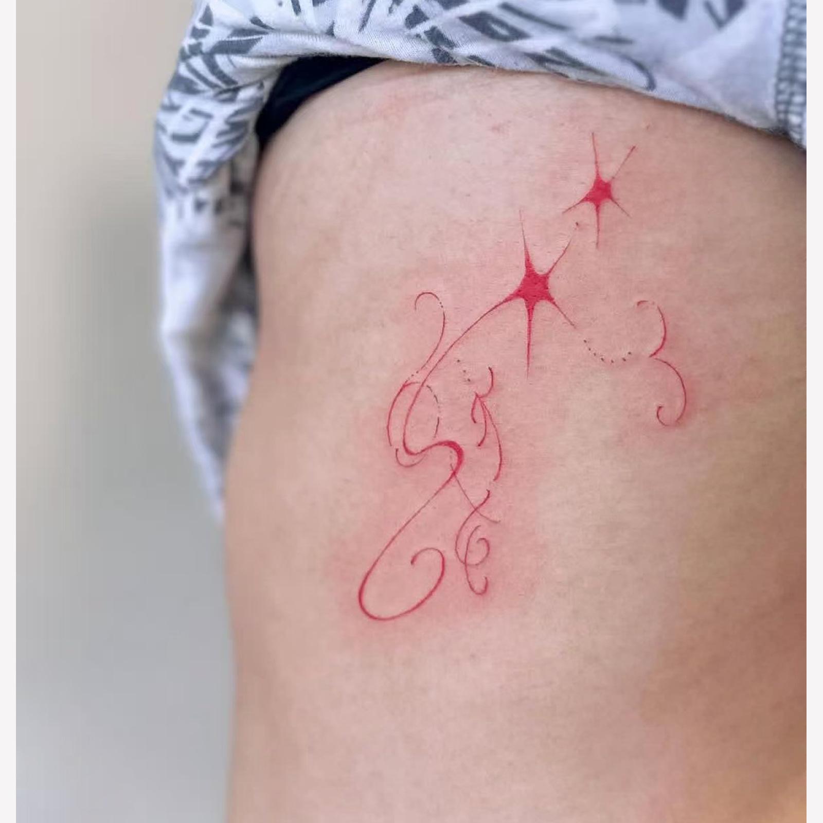 Glow Makeup Unisex Red Starburst Line Tattoo Sticker Waterproof And Long-Lasting Gentle Waist Side Simulated Tattoo Sticker