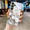 Edge White Flower Silver Phone Case For Samsung A30s A31 A32 A34 A36 A37 A50 A51 A52 A53 A54 A55 A56 A57 A71 A72 A73 Glass Cover